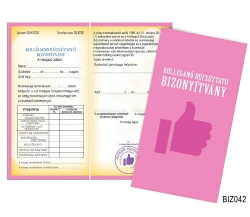 Kolléganő búcsúztató bizonyítvány