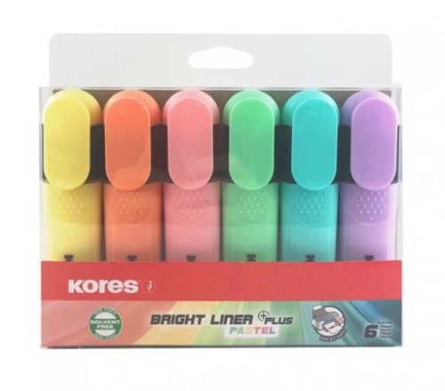 Szövegkiemelő készlet, 0,5-5 mm, KORES "Bright Liner Plus Pastel", 6 különböző szín