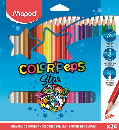 Színes ceruza készlet, háromszögletű, MAPED "Color'Peps Star", 24 különböző szín