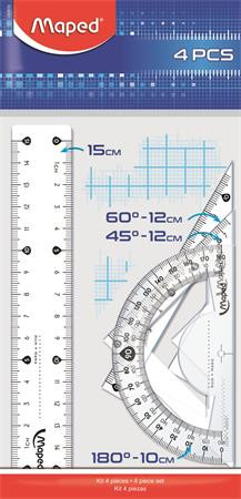 Vonalzókészlet, kicsi, műanyag, 4 darabos, MAPED "Start"