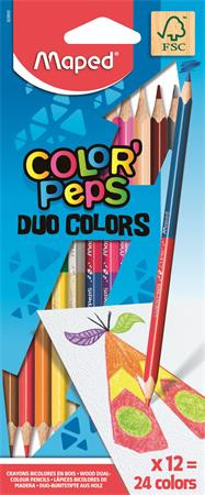 Színes ceruza készlet, kétvégű, háromszögletű, MAPED "Color'Peps Duo", 24 különböző szín