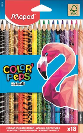 Színes ceruza készlet, háromszögletű, MAPED "Color'Peps Animal", 18 különböző szín