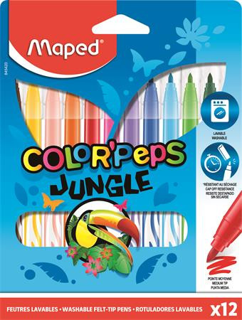 Filctoll készlet, 2,8 mm, kimosható, MAPED "Color'Peps Jungle", 12 különböző szín