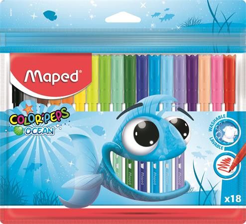 Filctoll készlet, 2 mm, kimosható, MAPED "Color'Peps Ocean", 18 különböző szín