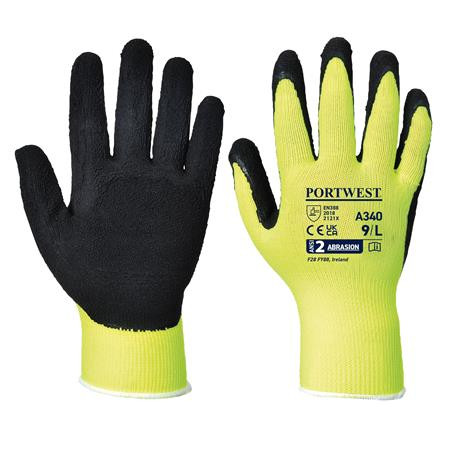 Védőkesztyű, nylon, latexhab, tenyerén mártott, M méret "Hi-Vis Grip", sárga