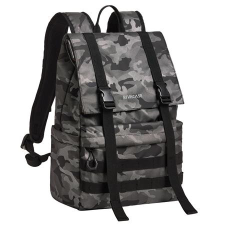 Notebook hátizsák, 15,6", rolltop, 15L, RIVACASE "7621 Sherwood", szürke-terepminta
