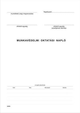 Nyomtatvány, munkavédelmi oktatási napló, 40 oldal, A4, VICTORIA PAPER, 10 tömb/csomag