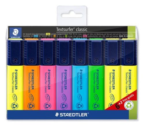 Szövegkiemelő készlet, 1-5 mm, STAEDTLER "Textsurfer Classic 364", 6+2 különböző szín
