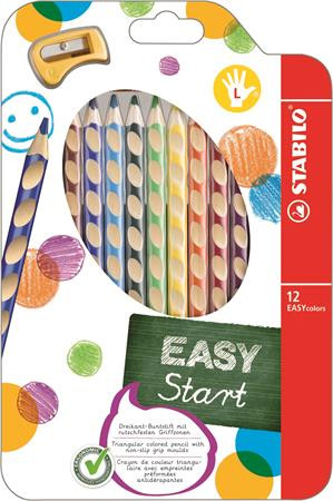 Színes ceruza készlet, háromszögletű, balkezes, STABILO "EasyColours", 12 különböző szín