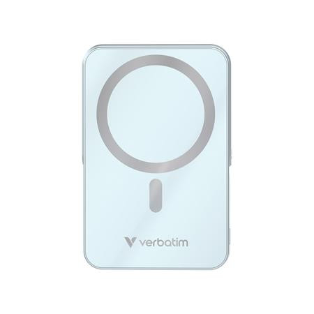 Power bank, külső akkumulátor, mágneses (vezeték nélküli), 10.000mAh, kitámasztó, VERBATIM "Charge n Go", kék