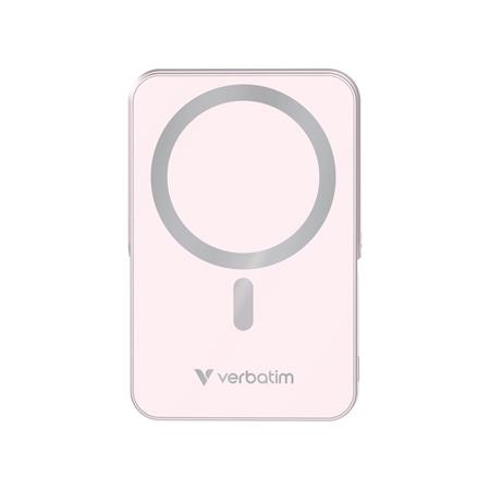 Power bank, külső akkumulátor, mágneses (vezeték nélküli), 10.000mAh, kitámasztó, VERBATIM "Charge n Go", rózsaszín