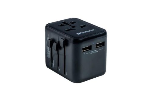 Utazóadapter, univerzális, 2xUSB, VERBATIM "UTA-01"