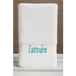 Egyedi névvel hímzett törölköző/Fehér türkiz