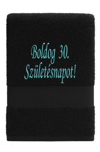 Egyedi hímzett törölköző – Boldog Születésnapot!/Fekete türkiz