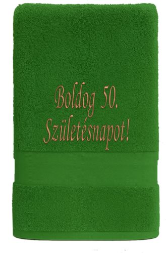 Egyedi hímzett törölköző – Boldog Születésnapot!/Fűzöld