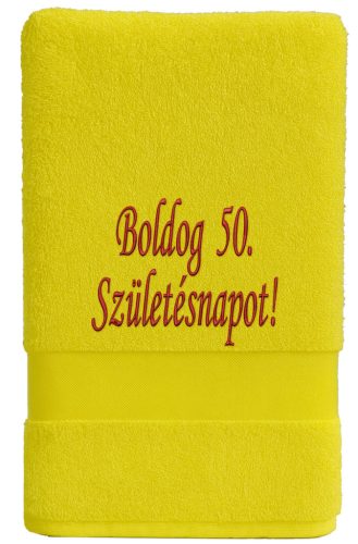 Egyedi hímzett törölköző – Boldog Születésnapot!/Sárga