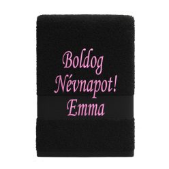   Egyedi hímzett törölköző – Boldog Névnapot!/Fekete pink