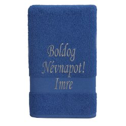   Egyedi hímzett törölköző – Boldog Névnapot!/Királykék