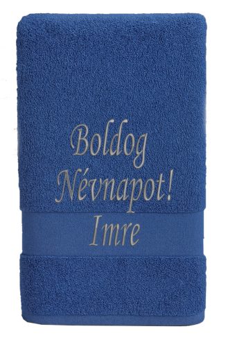 Egyedi hímzett törölköző – Boldog Névnapot!/Királykék