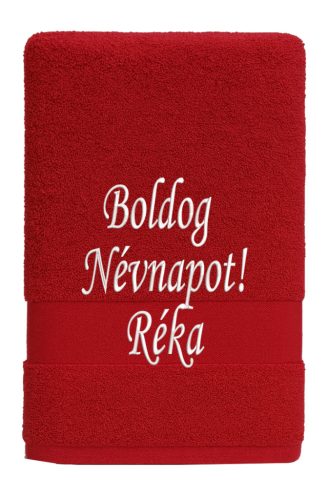 Egyedi hímzett törölköző – Boldog Névnapot!/Piros