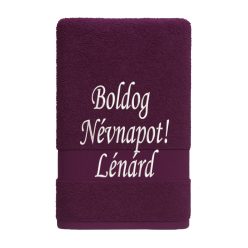   Egyedi hímzett törölköző – Boldog Névnapot!/Plum lila