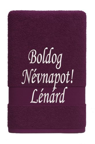 Egyedi hímzett törölköző – Boldog Névnapot!/Plum lila