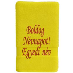 Egyedi hímzett törölköző – Boldog Névnapot!/Sárga