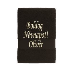   Egyedi hímzett törölköző – Boldog Névnapot!/Sötétbarna