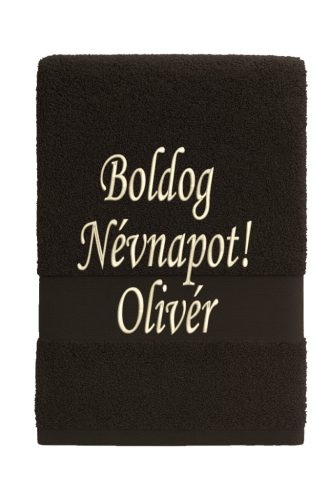 Egyedi hímzett törölköző – Boldog Névnapot!/Sötétbarna