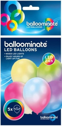 Világító LED Multicolor léggömb, lufi 5 db-os 11 inch (27,5 cm)