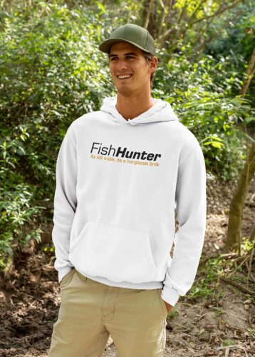 Fish Hunter unisex kapucnis fehér pulóver