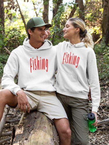 Fishing unisex kapucnis fehér pulóver