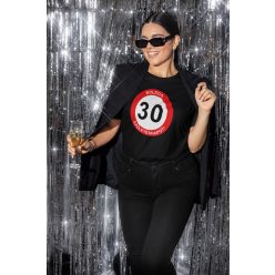   Behajtani tilos táblás női fekete karcsúsitott póló/Feliratozható!