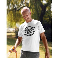 Született 50 éve fehér póló/Feliratozható!