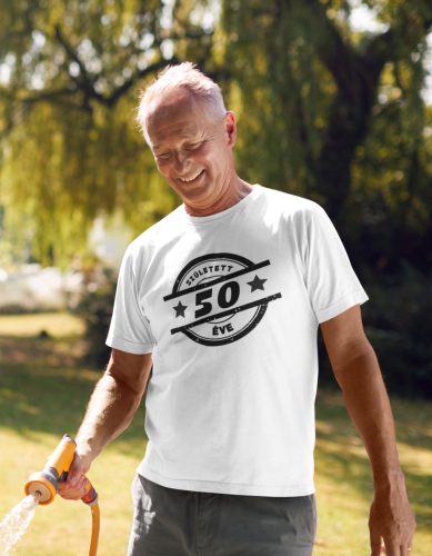 Született 50 éve fehér póló/Feliratozható!