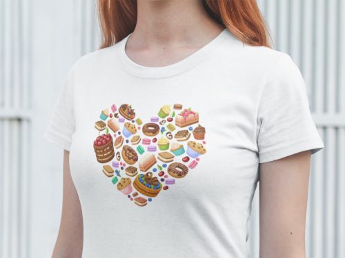 Szív mintájú fehér póló cukrászoknak
