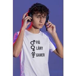 Fiú, lány, gamer fehér póló