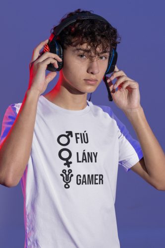 Fiú, lány, gamer fehér póló