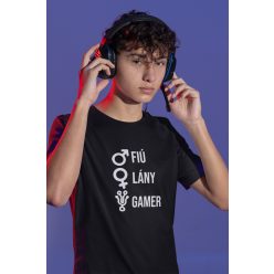 Fiú, lány, gamer fekete póló