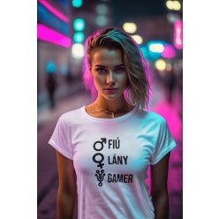 Fiú, lány, gamer fehér póló