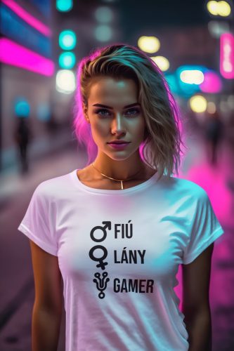 Fiú, lány, gamer fehér póló