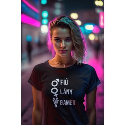 Fiú, lány, gamer fekete póló