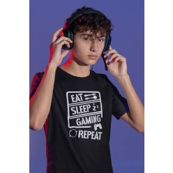 Eat sleep game repeat fekete póló