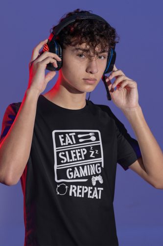 Eat sleep game repeat fekete póló