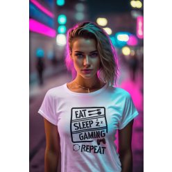 Eat sleep game repeat fehér póló