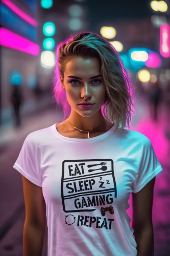 Eat sleep game repeat fehér póló