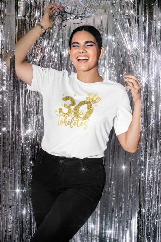 Születésnapi glitteres fehér póló számmal/Feliratozható!