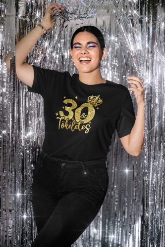 Születésnapi glitteres fekete póló számmal/Feliratozható!
