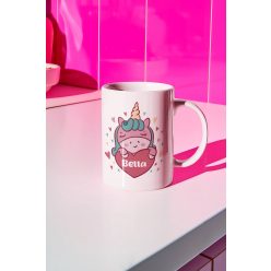 Szíves unikornis bögre egyedi névvel