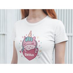 Szíves unikornis fehér póló egyedi névvel